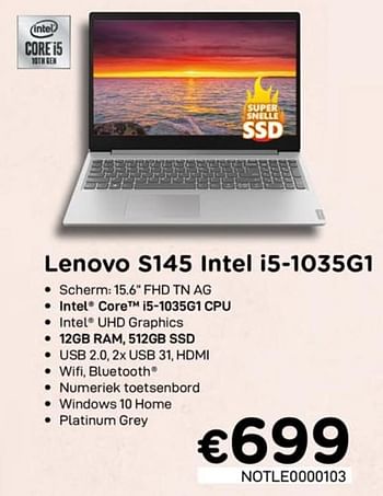 Promoties Lenovo s145 intel i5-1035g1 - Lenovo - Geldig van 01/07/2020 tot 15/08/2020 bij Compudeals
