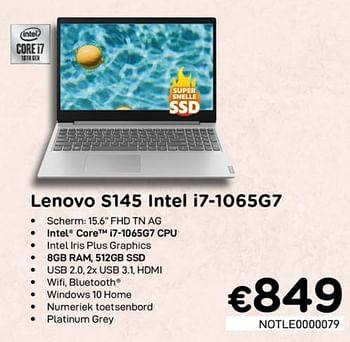 Promoties Lenovo s145 intel i7-1065g7 - Lenovo - Geldig van 01/07/2020 tot 15/08/2020 bij Compudeals
