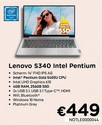 Promoties Lenovo s340 intel pentium - Lenovo - Geldig van 01/07/2020 tot 15/08/2020 bij Compudeals