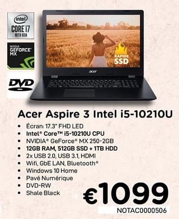 Promotions Acer aspire 3 intel i5-10210u - Acer - Valide de 01/07/2020 à 15/08/2020 chez Compudeals