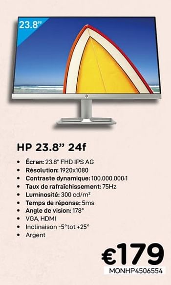 Promotions Hp 23.8`` monitor 24f - HP - Valide de 01/07/2020 à 15/08/2020 chez Compudeals
