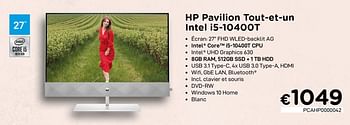 Promotions Hp pavilion tout-et-un intel i5-10400t - HP - Valide de 01/07/2020 à 15/08/2020 chez Compudeals