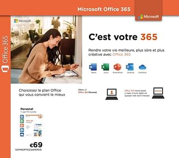 Promotions Office 365 personal 1 user -15 months - Microsoft - Valide de 01/07/2020 à 15/08/2020 chez Compudeals