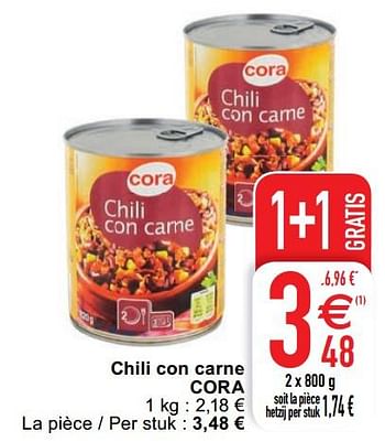 Promotions Chili con carne cora - Produit maison - Cora - Valide de 07/07/2020 à 13/07/2020 chez Cora