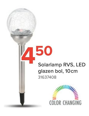 Promoties Solarlamp rvs, led glazen bol - Huismerk - Euroshop - Geldig van 30/06/2020 tot 31/08/2020 bij Euro Shop