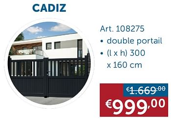 Promotions Cadiz double portail - Produit maison - Zelfbouwmarkt - Valide de 21/07/2020 à 17/08/2020 chez Zelfbouwmarkt