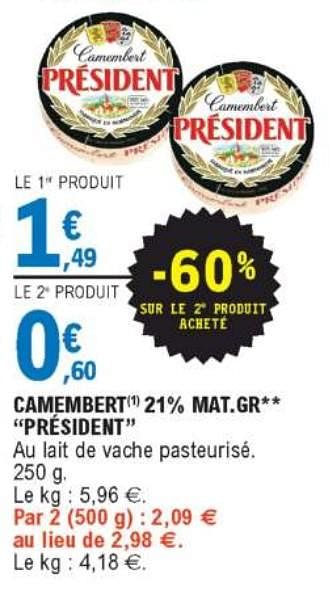 Promotions Camembert président - Président - Valide de 30/06/2020 à 11/07/2020 chez E.Leclerc