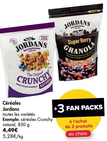 Promotions Céréales jordans céréales crunchy naturel - Jordans - Valide de 08/07/2020 à 20/07/2020 chez Carrefour