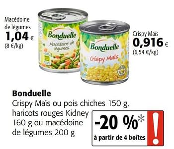 Promotions Bonduelle crispy maïs ou pois chiches haricots rouges kidney ou macédoine de légumes - Bonduelle - Valide de 01/07/2020 à 14/07/2020 chez Colruyt