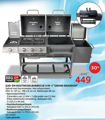Promoties Gas- en houtskoolbarbecue 4 in 1 grand brandon bbq+friends - BBQ & Friends  - Geldig van 15/07/2020 tot 27/07/2020 bij Brico