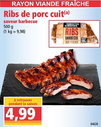 Promotions Ribs de porc cuit saveur barbecue - Produit Maison - Norma - Valide de 08/07/2020 à 14/07/2020 chez Norma