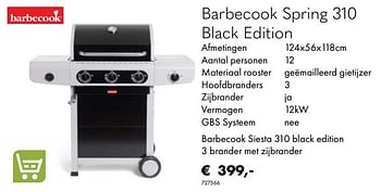 meteoor Scherm Gemengd Barbecook Barbecook spring 310 black edition - Promotie bij Multi Bazar