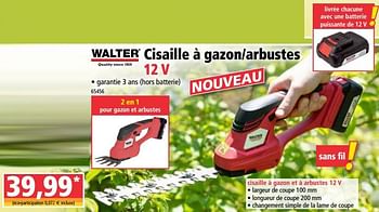 Promotions Walter cisaille à gazon-arbustes - Walter - Valide de 15/07/2020 à 21/07/2020 chez Norma