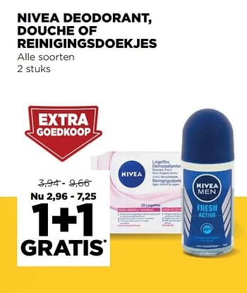 Promoties Nivea deodorant, douche of reinigingsdoekjes - Nivea - Geldig van 08/07/2020 tot 14/07/2020 bij Jumbo