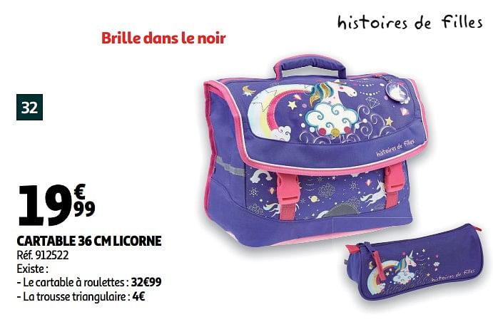 Licorne Cartable 36 cm licorne En promotion chez Auchan Ronq