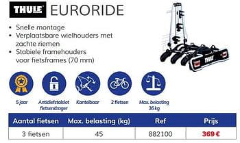 Promoties Euroride 3 fietsen - Thule - Geldig van 03/07/2020 tot 31/03/2021 bij Auto 5