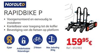 Promoties Trekhaakfietsdragers op platform rapidbike p 2 fietsen - Norauto - Geldig van 03/07/2020 tot 31/03/2021 bij Auto 5