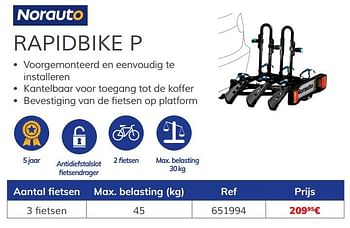 Promotions Trekhaakfietsdragers op platform rapidbike p 3 fietsen - Norauto - Valide de 03/07/2020 à 31/03/2021 chez Auto 5