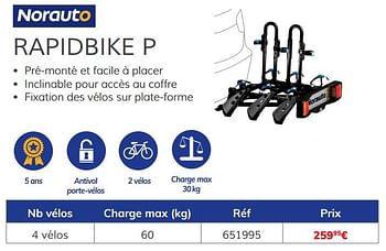 Porte-vélos de coffre plate-forme NORAUTO STRAP 100-3P pour 3
