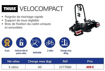 Promotions Velocompact 3 vélos - Thule - Valide de 03/07/2020 à 31/03/2021 chez Auto 5