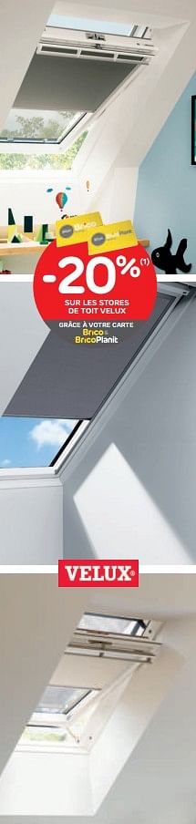 Promotions -20% sur les stores de toit velux - Velux - Valide de 15/07/2020 à 27/07/2020 chez Brico