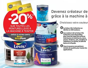 Promotions -20% sur toutes les peintures levis à la machine à teinter - Levis - Valide de 15/07/2020 à 27/07/2020 chez BricoPlanit