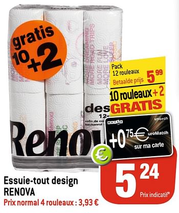 Promoties Essuie-tout design renova - Renova - Geldig van 15/07/2020 tot 21/07/2020 bij Match