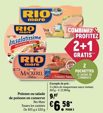 Promotions Poisson ou salade de poisson en conserve rio mare - Rio Mare - Valide de 16/07/2020 à 22/07/2020 chez Delhaize