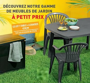 Promoties Le lot 1 table + 4 chaises - Huismerk - Trafic  - Geldig van 15/07/2020 tot 19/07/2020 bij Trafic