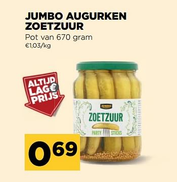 Promotions Jumbo augurken zoetzuur - Produit Maison - Jumbo - Valide de 15/07/2020 à 21/07/2020 chez Jumbo