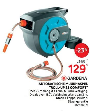 Promoties Automatische muurhaspel roll-up 25 comfort - Gardena - Geldig van 29/07/2020 tot 10/08/2020 bij Brico