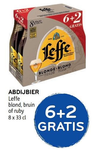 Promotions 6+2 gratis abdijbier leffe blond, bruin of ruby - Leffe - Valide de 29/07/2020 à 11/08/2020 chez Alvo