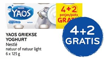 Promoties 4+2 gratis yaos griekse yoghurt nestlé natuur of natuur light - Nestlé - Geldig van 29/07/2020 tot 11/08/2020 bij Alvo