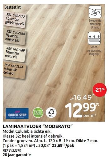 Promoties Laminaatvloer moderato - QuickStep - Geldig van 29/07/2020 tot 10/08/2020 bij Brico