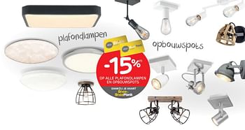 Promoties -15% op alle plafondlampen en opbouwspots - Huismerk - BricoPlanit - Geldig van 29/07/2020 tot 10/08/2020 bij BricoPlanit
