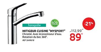 Promotions Mitigeur cuisine mysport - Hansgrohe - Valide de 29/07/2020 à 10/08/2020 chez Brico