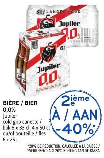 Promoties 2ième à -40% bière 0,0% jupiler - Jupiler - Geldig van 29/07/2020 tot 11/08/2020 bij Alvo