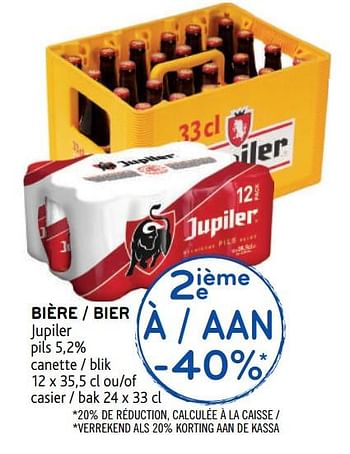 Promoties 2ième à -40% bière jupiler - Jupiler - Geldig van 29/07/2020 tot 11/08/2020 bij Alvo