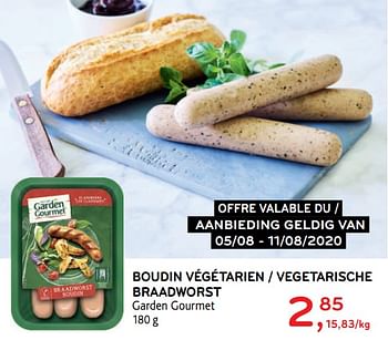 Promotions Boudin végétarien garden gourmet - Garden Gourmet - Valide de 05/08/2020 à 11/08/2020 chez Alvo
