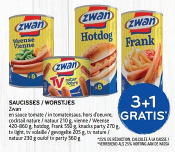 Promoties 3+1 gratis saucisses zwan - Zwan - Geldig van 29/07/2020 tot 11/08/2020 bij Alvo