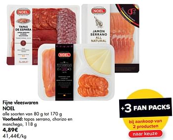 Promoties Fijne vleeswaren noel tapas serrano chorizo en manchego - Huismerk - Carrefour  - Geldig van 22/07/2020 tot 03/08/2020 bij Carrefour