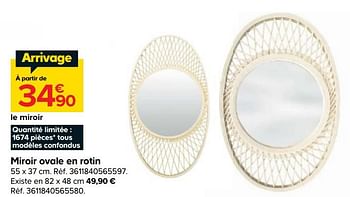 Promotions Miroir ovale en rotin - Produit Maison - Castorama - Valide de 08/07/2020 à 27/07/2020 chez Castorama