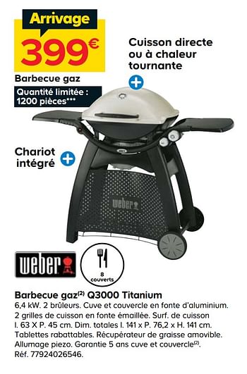 Promotions Barbecue gaz q3000 titanium - Weber - Valide de 08/07/2020 à 27/07/2020 chez Castorama