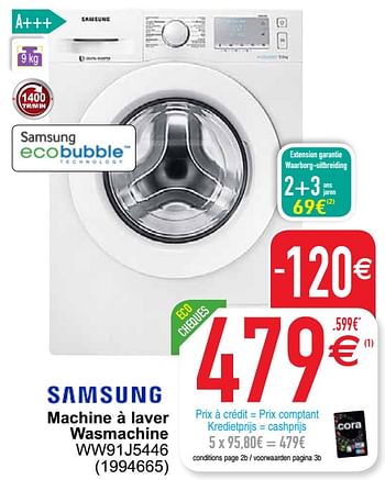 Promotions Samsung machine à laver wasmachine ww91j5446 - Samsung - Valide de 28/07/2020 à 10/08/2020 chez Cora