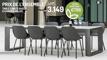 Promoties Prix de l`ensemble table linate avec 8 chaises gelati - Huismerk - Oh'Green - Geldig van 01/04/2020 tot 30/06/2020 bij Oh'Green