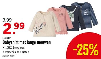 Promoties Babyshirt met lange mouwen - Lupilu - Geldig van 03/08/2020 tot 08/08/2020 bij Lidl
