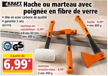 Promoties Hache ou marteau avec poignée en fibre de verre - Kraft Werkzeuge - Geldig van 29/07/2020 tot 04/08/2020 bij Norma