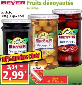Promotions Fruits dénoyautés au sirop - Beyer - Valide de 29/07/2020 à 04/08/2020 chez Norma