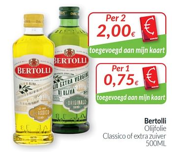 Promotions Bertolli olijfolie classico of extra zuiver - Bertolli - Valide de 01/08/2020 à 31/08/2020 chez Intermarche