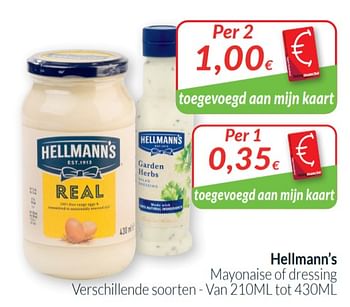 Promoties Hellmann`s mayonaise of dressing - Hellmann's - Geldig van 01/08/2020 tot 31/08/2020 bij Intermarche